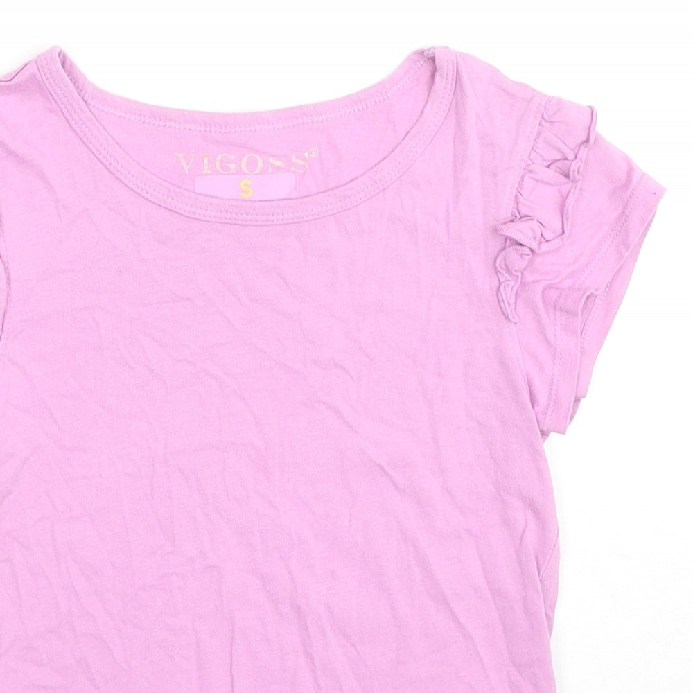 VIGOSS Girls Pink Cotton Basic T-Shirt Size S Round Neck Pullover - Ruffle