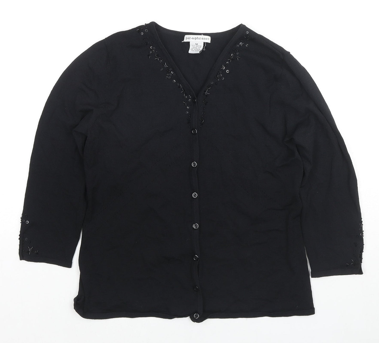 Paraphrase Womens Black V-Neck Rayon Cardigan Jumper Size M - Sequin Detail