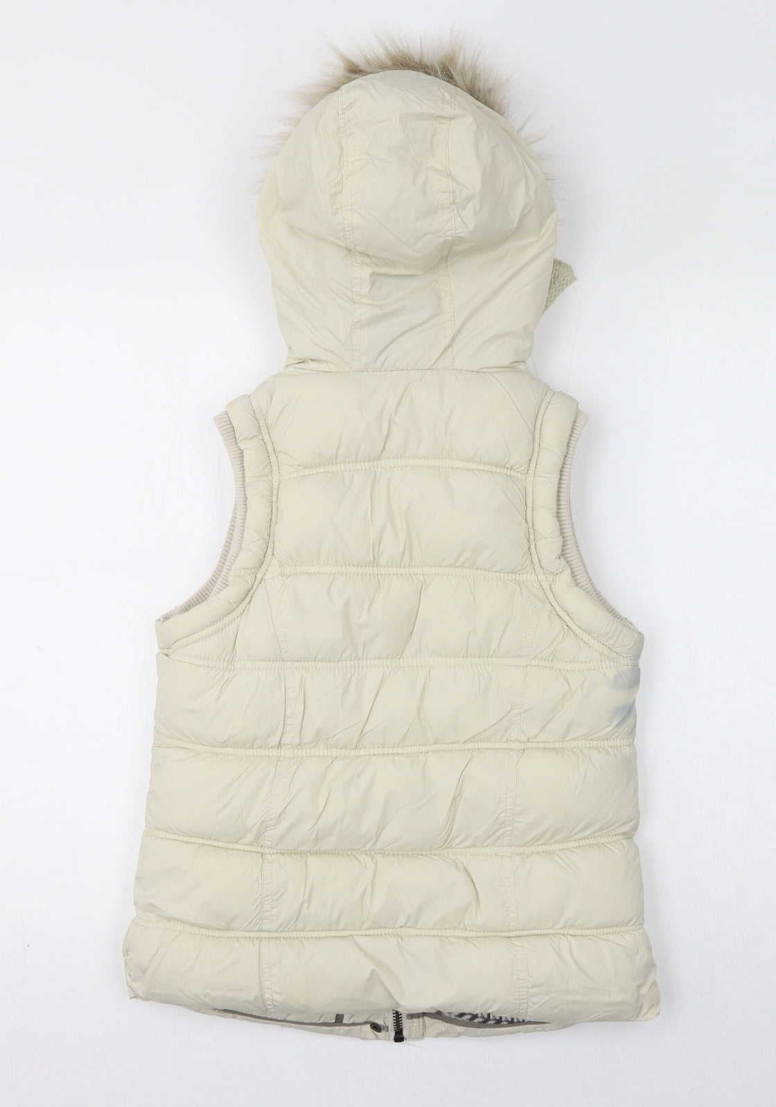 New Look Womens Beige Gilet Jacket Size 10 Zip - Faux Fur Hood, Puffer Jacket