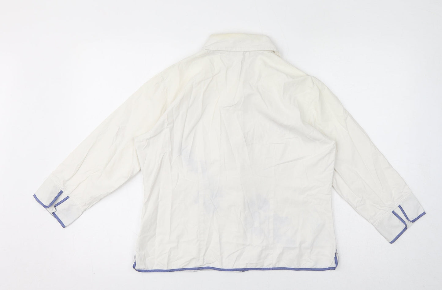 Casual Wear Womens White 100% Cotton Basic Button-Up Size 12 Collared - Embroidery