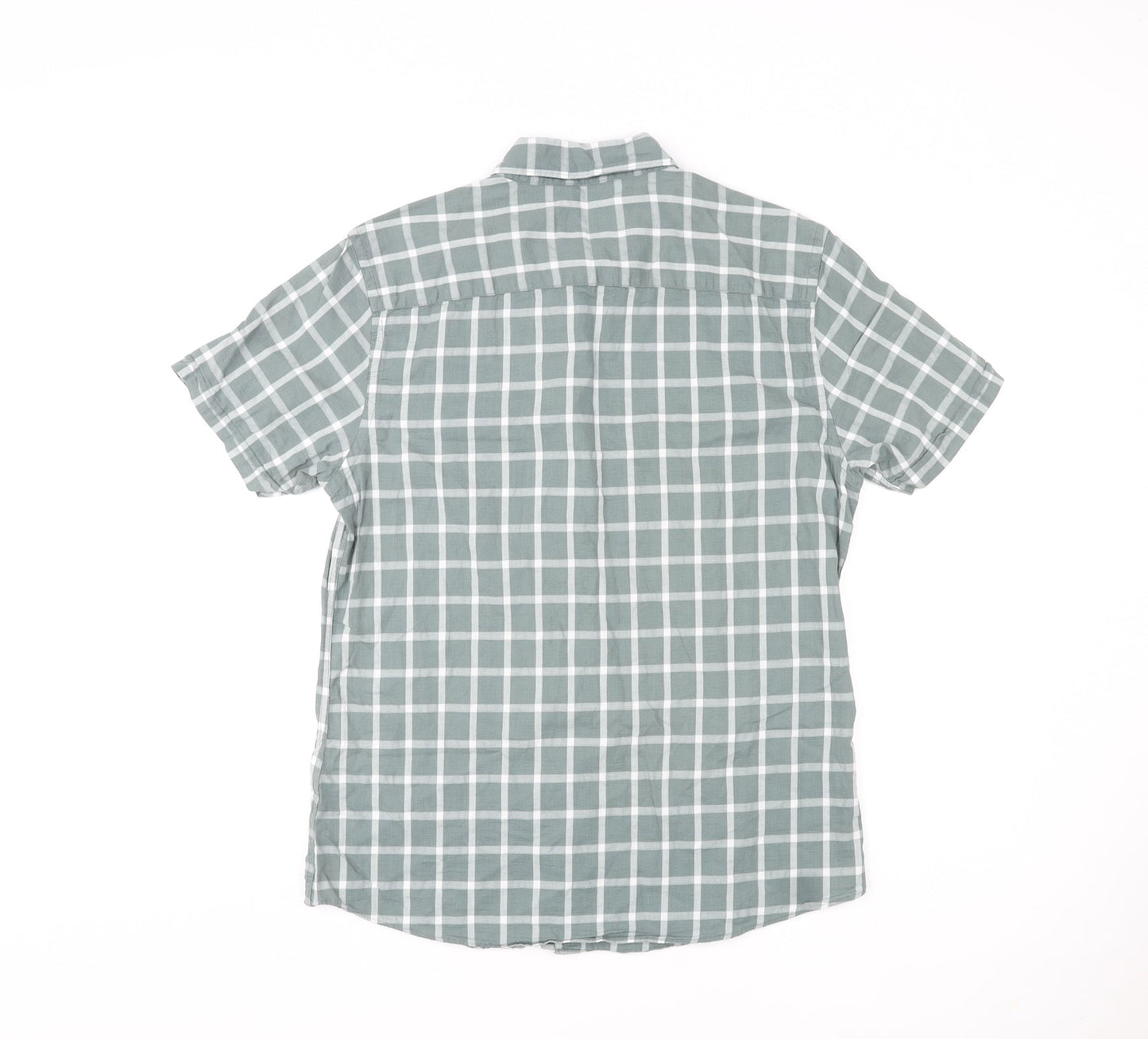 Red Herring Mens Green Check Cotton Button-Up Size M Round Neck Button