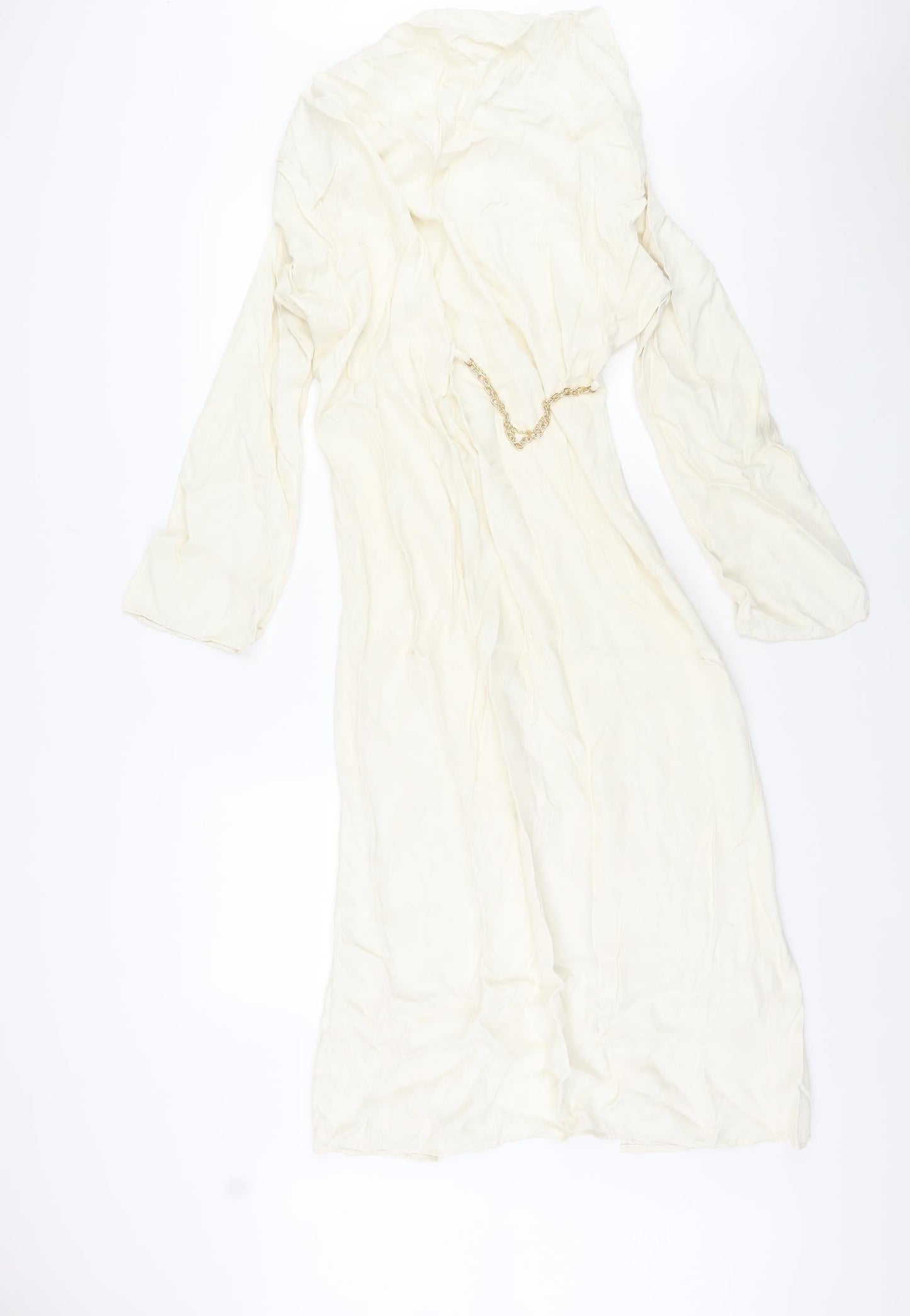 Zara Womens Ivory Viscose Maxi Size S Cowl Neck Zip - Chain Detail
