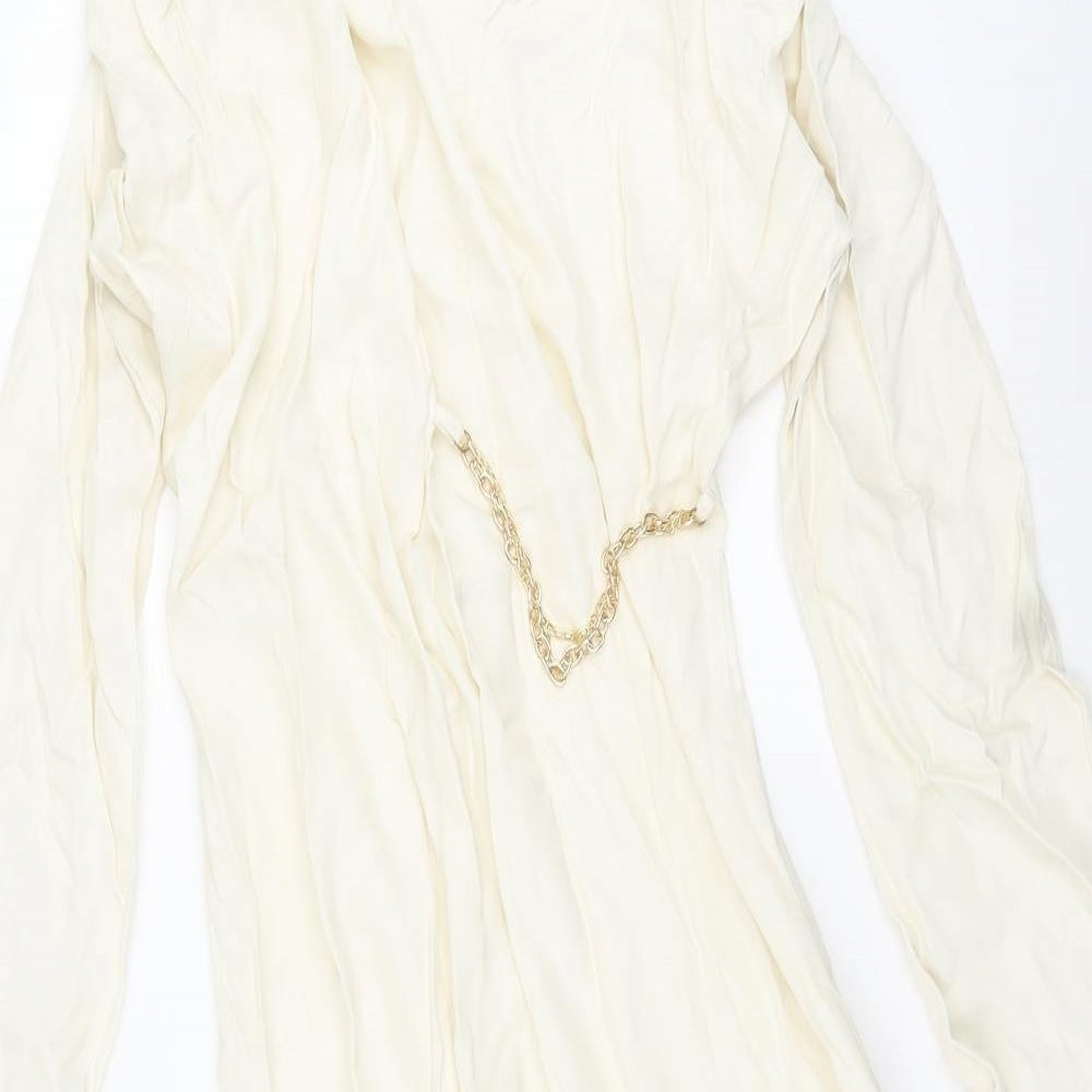 Zara Womens Ivory Viscose Maxi Size S Cowl Neck Zip - Chain Detail