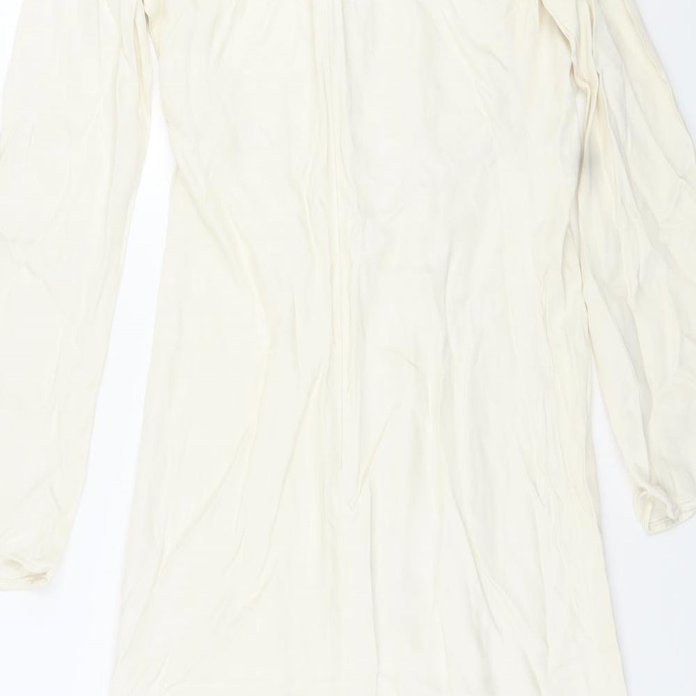 Zara Womens Ivory Viscose Maxi Size S Cowl Neck Zip - Chain Detail