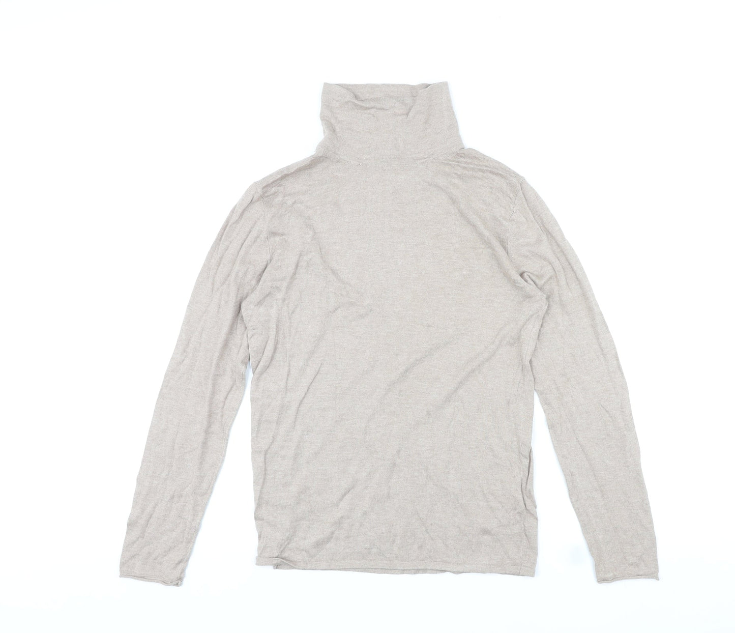 Marks and Spencer Womens Beige High Neck Cotton Pullover Jumper Size 12