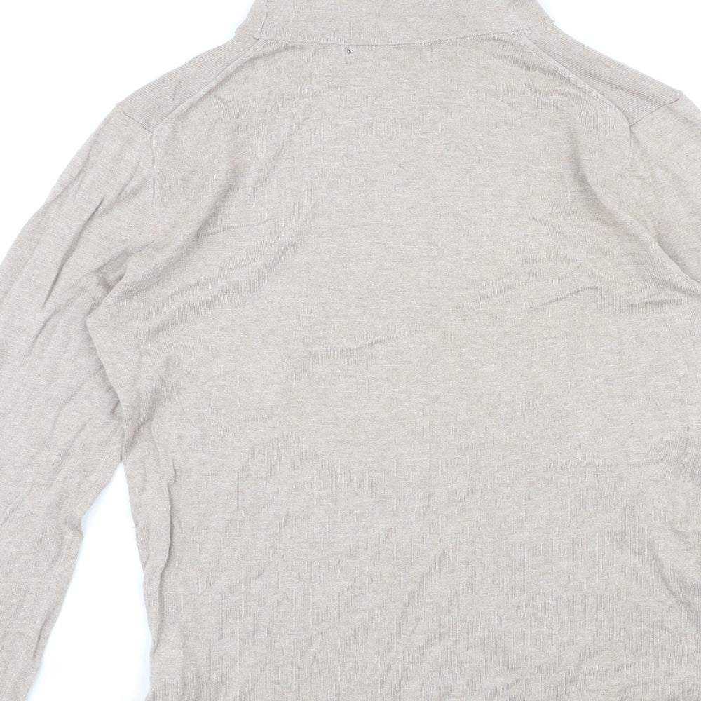 Marks and Spencer Womens Beige High Neck Cotton Pullover Jumper Size 12