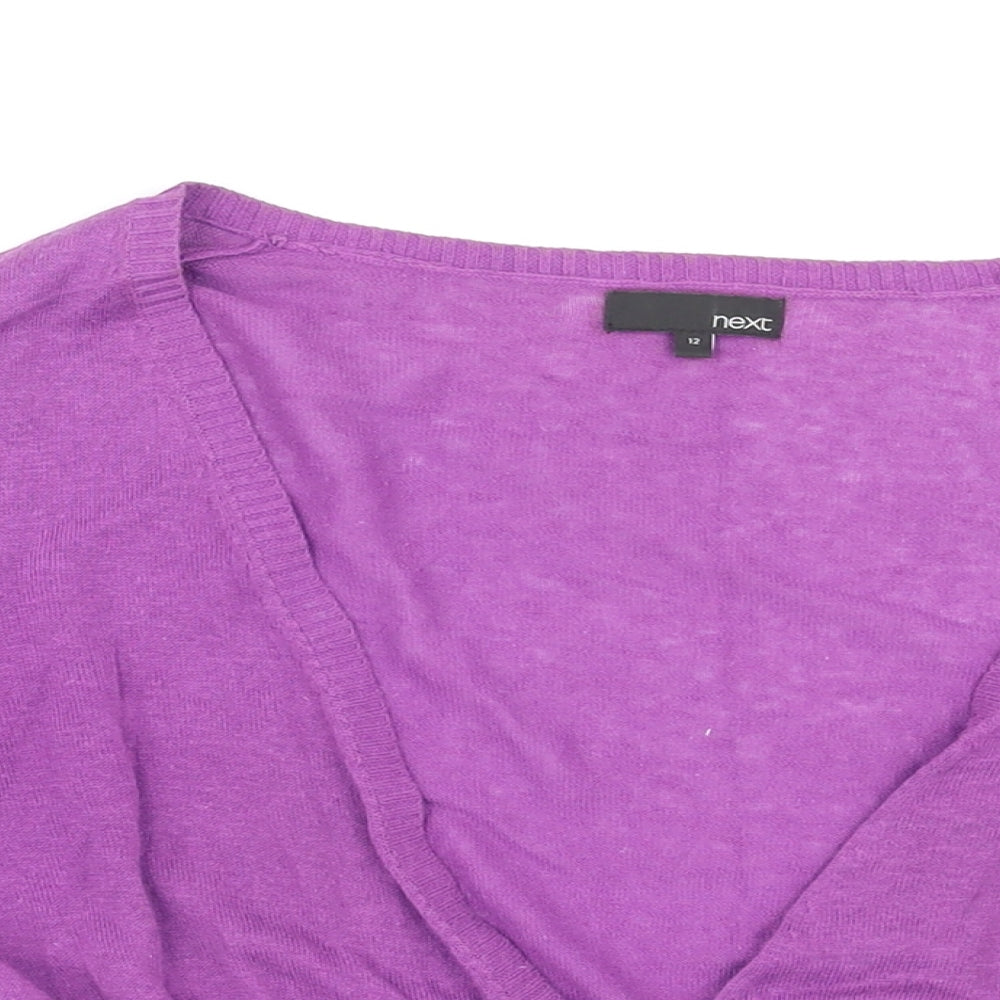 NEXT Womens Purple V-Neck Linen Cardigan Jumper Size 12