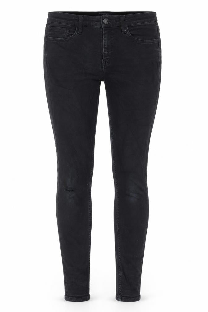 Front view of FC Jeans women’s black cotton skinny jeans, size UK 10, 30-inch leg regular zip - pockets, belt loops
