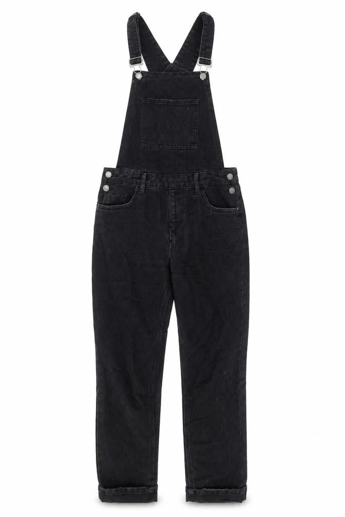 New Look Womens Black Cotton Dungaree One-Piece Size 8 L27 in Button - Buckle, Pockets, Adjustable straps