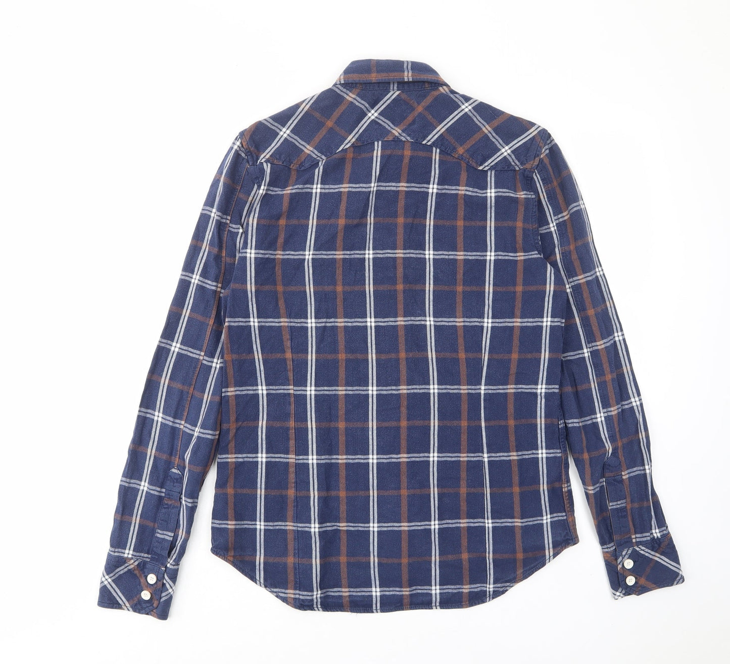 Duke London Mens Blue Plaid Cotton Button-Up Size S Collared Button - Pockets, Buttons