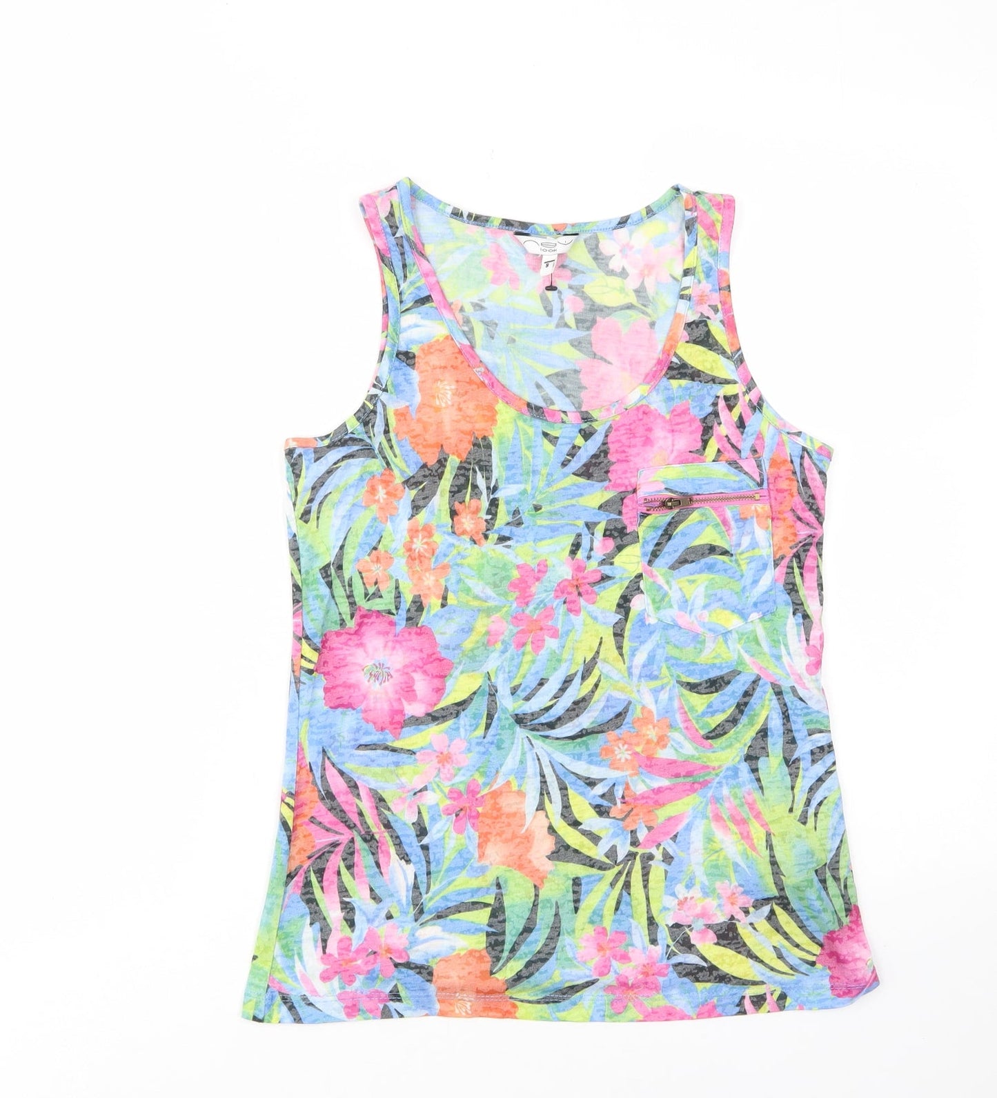 New London Womens Multicoloured Geometric Polyester Basic Tank Size 8 Scoop Neck - Pocket, Zip