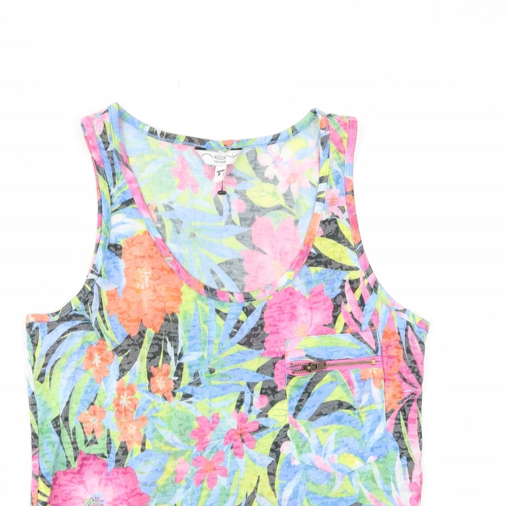 New London Womens Multicoloured Geometric Polyester Basic Tank Size 8 Scoop Neck - Pocket, Zip