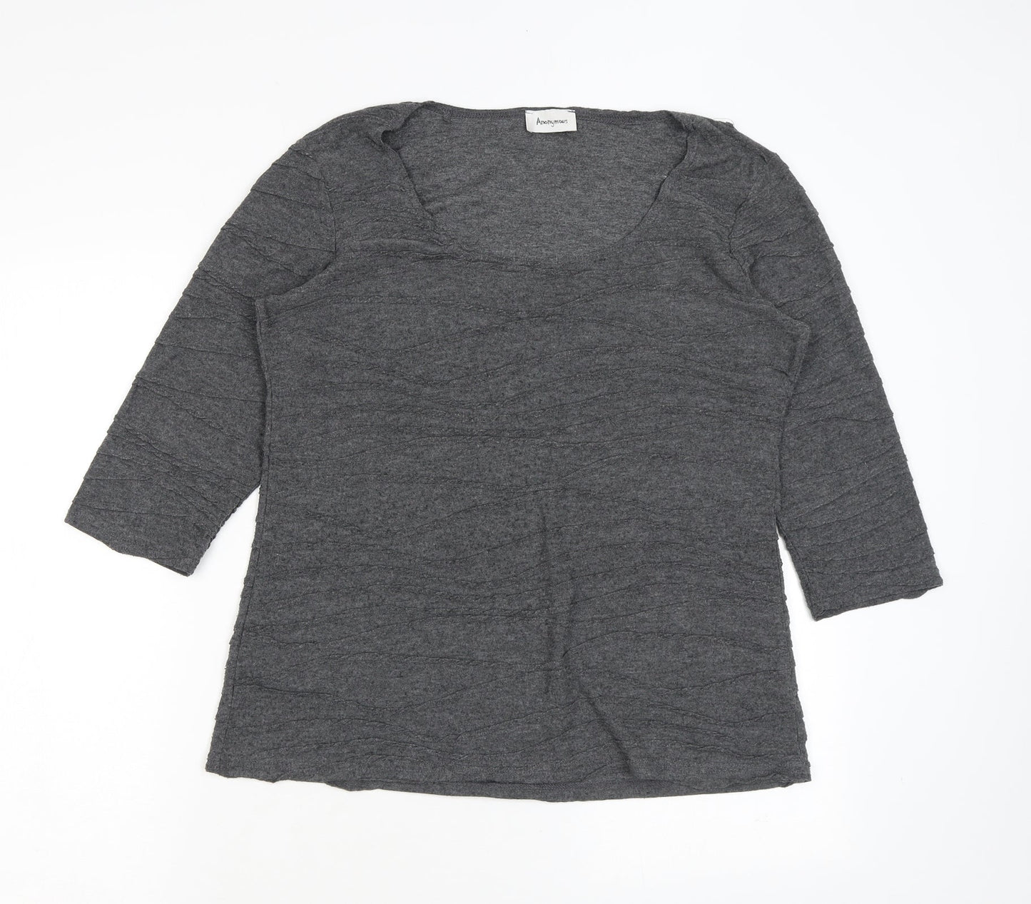 Anonymous Womens Grey Geometric Polyester Basic T-Shirt Size 14 Scoop Neck