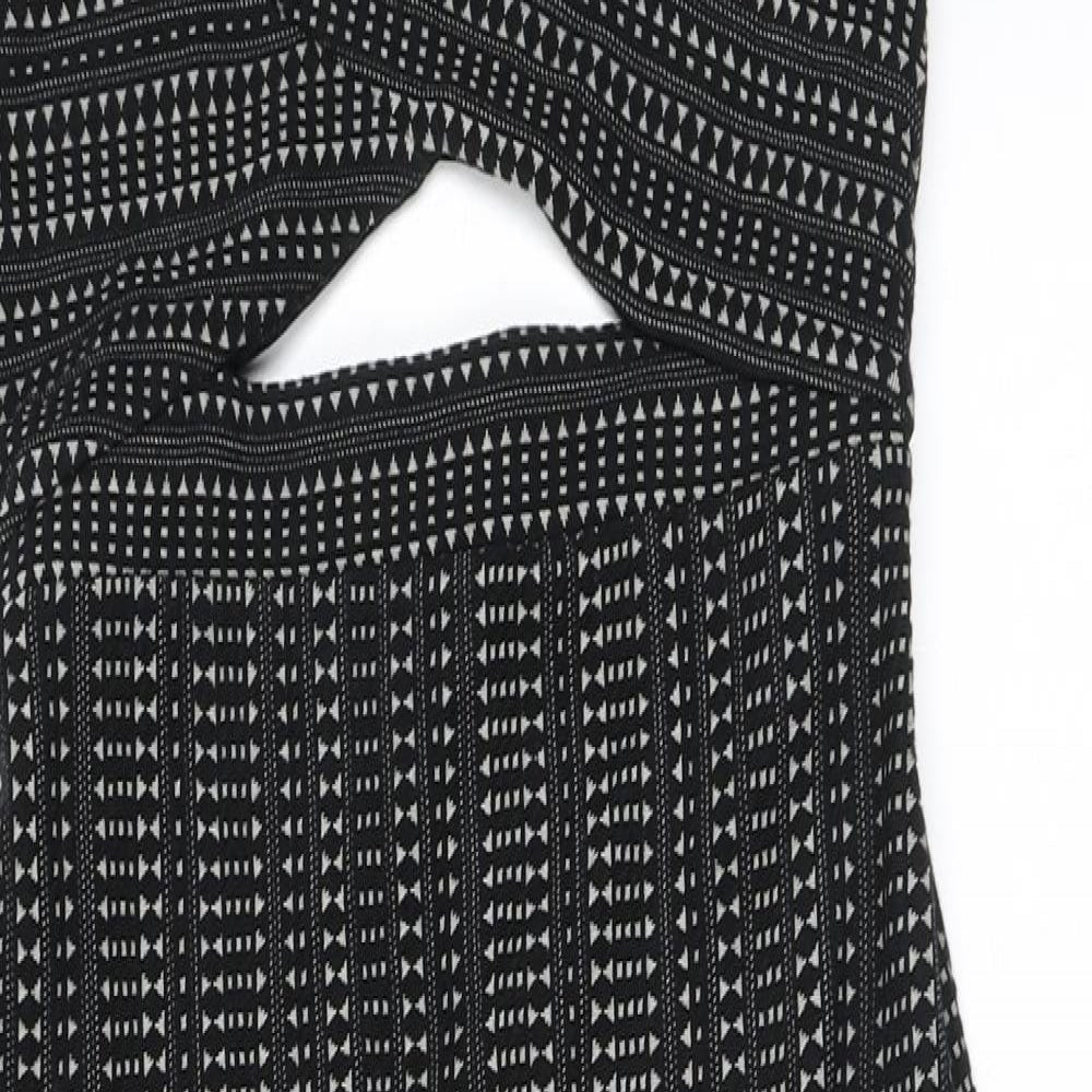 Ecote Womens Black Geometric Cotton Bodycon Size S V-Neck Zip - Cutout