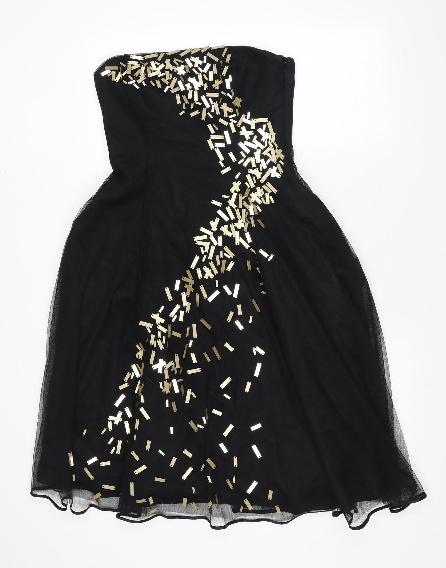 Coast Womens Black Geometric Polyester Fit & Flare Size 10 Off the Shoulder Zip - Sequins