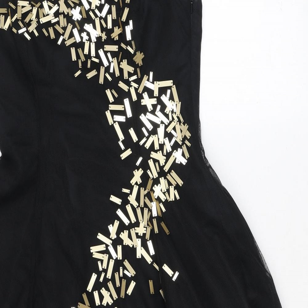 Coast Womens Black Geometric Polyester Fit & Flare Size 10 Off the Shoulder Zip - Sequins