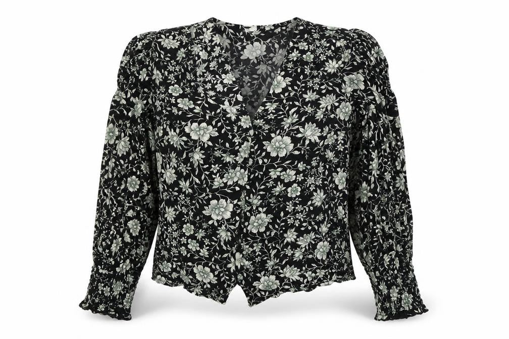 Apricot Womens Black Floral Viscose Cropped Blouse Size 12 V-Neck