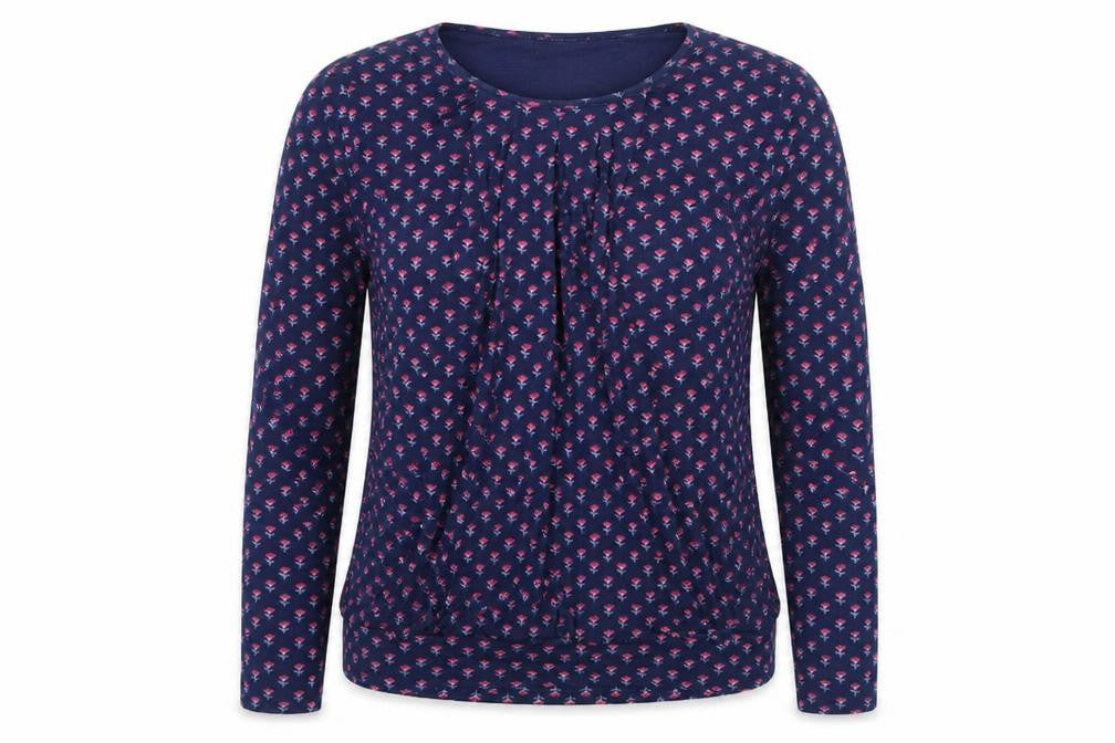 JoJo Maman Bébé Womens Blue Floral Viscose Basic Blouse Size L Round Neck - Concealed button
