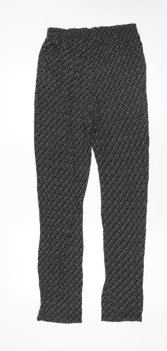 H&M Womens Black Geometric Viscose Trousers Size S L27 in Regular