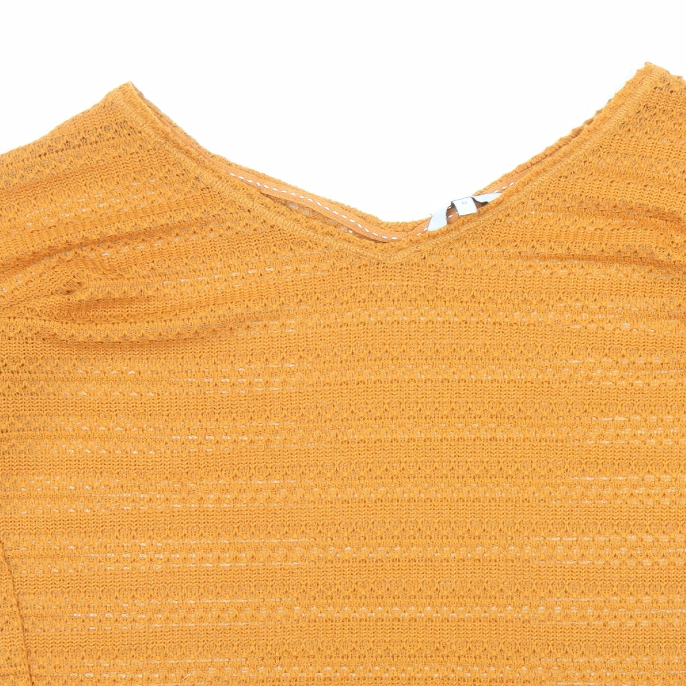 NEXT Womens Orange V-Neck Polyester Pullover Jumper Size 12