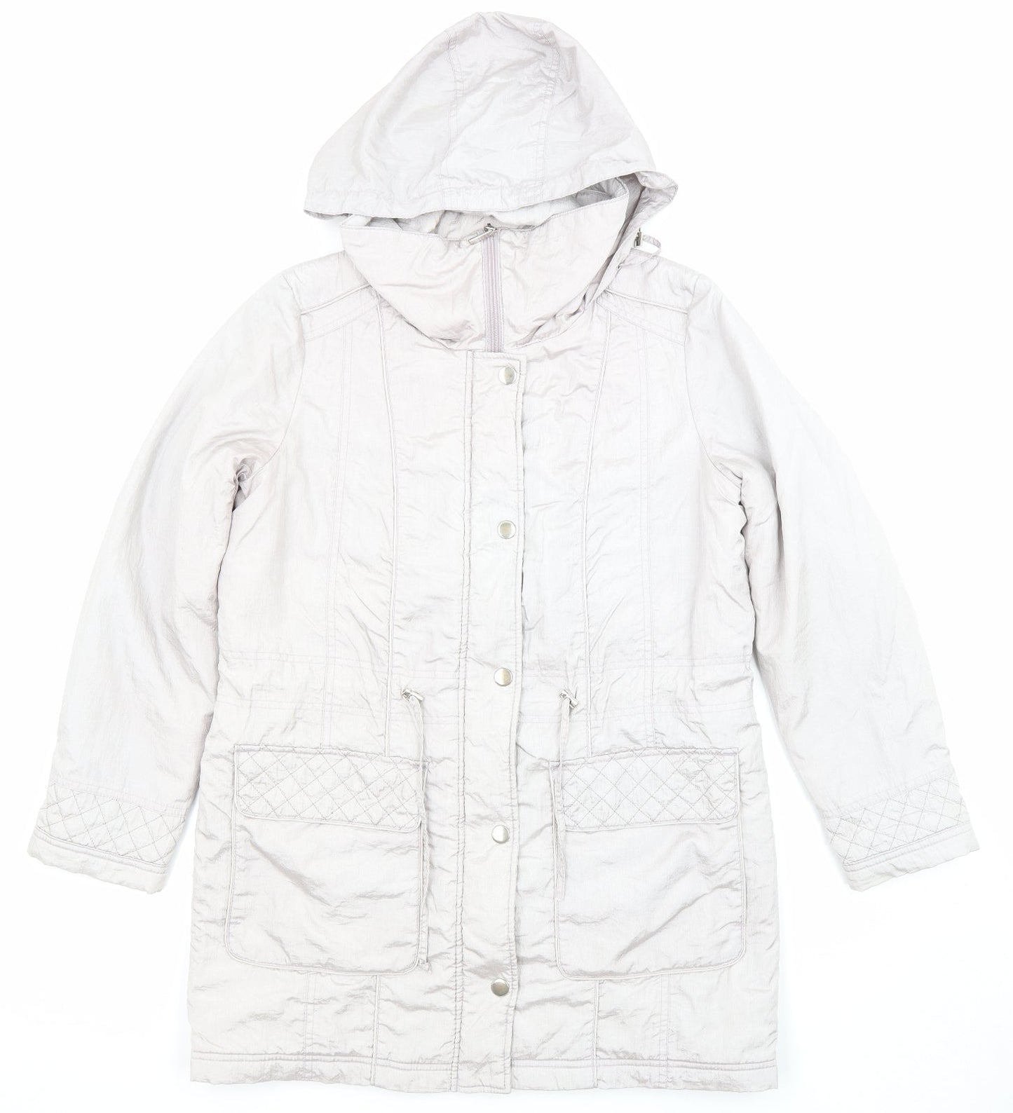 Bonmarché Womens Grey Parka Coat Size 12 Zip - Pockets, Hooded