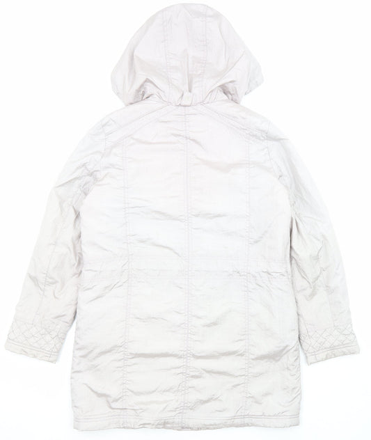 Bonmarché Womens Grey Parka Coat Size 12 Zip - Pockets, Hooded