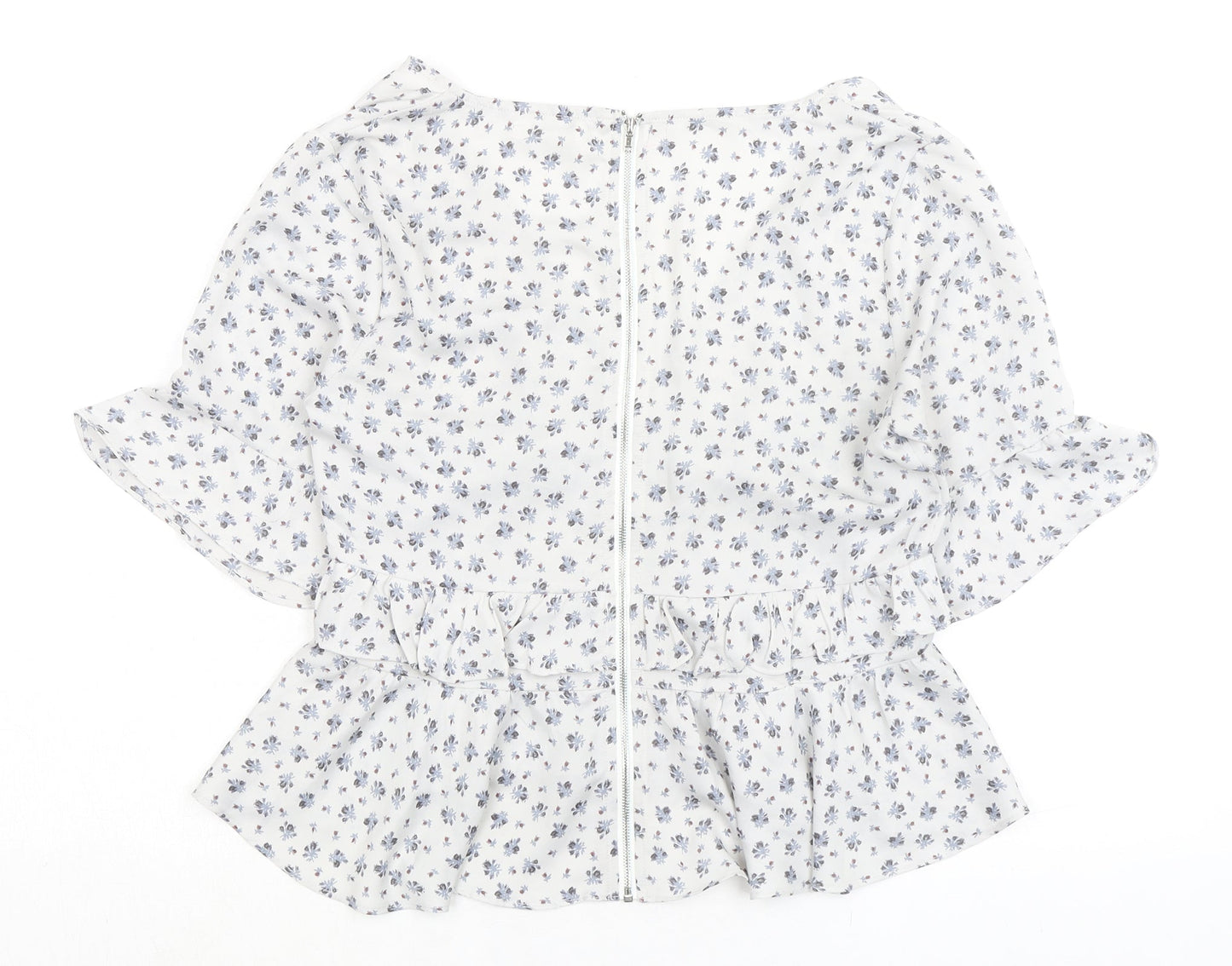 Wild Honey Womens Grey Floral Polyester Basic Blouse Size S V-Neck - Ruffles