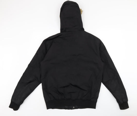 French Connection Mens Black Bomber Jacket Coat Size M Zip - Fur Hood