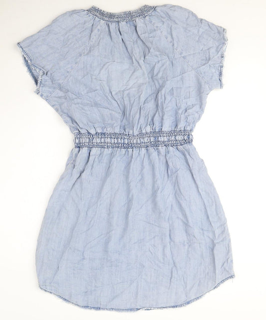 Velvet Heart Womens Blue Lyocell A-Line Size L V-Neck Pullover - Distressed Hem