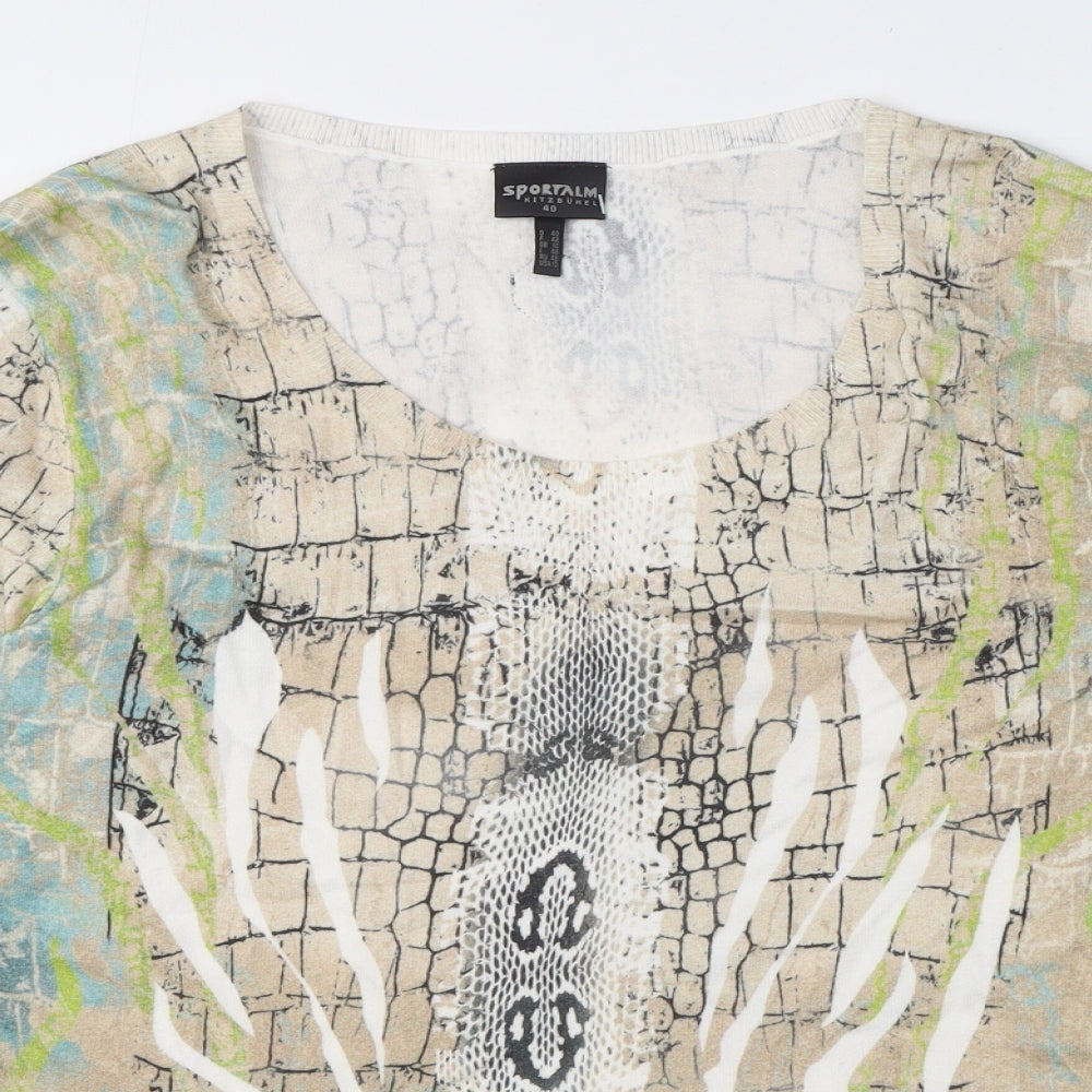 Sportalm Womens Beige Animal Print Viscose Basic T-Shirt Size 14 Round Neck - Crocodile Print, Embellished