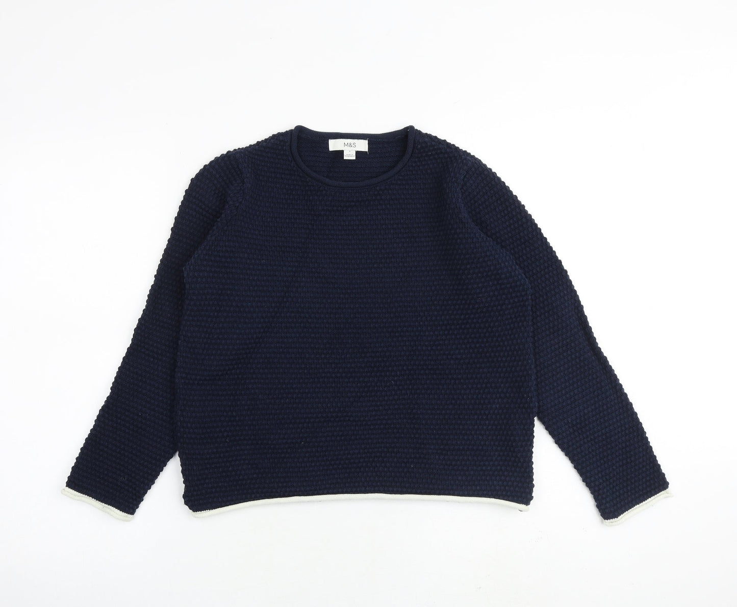 Marks and Spencer Womens Blue Round Neck Cotton Pullover Jumper Size S