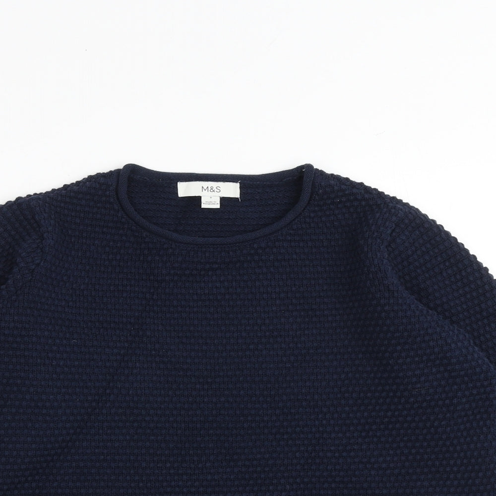 Marks and Spencer Womens Blue Round Neck Cotton Pullover Jumper Size S
