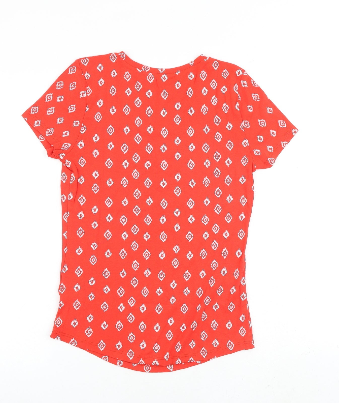 BHS Womens Red Geometric 100% Cotton Basic T-Shirt Size 10 Round Neck