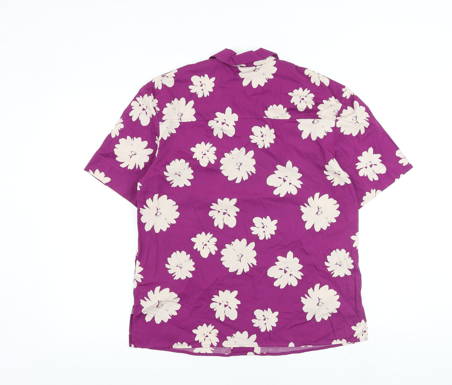 Marks and Spencer Womens Purple Floral 100% Cotton Basic Button-Up Size 10 Collared