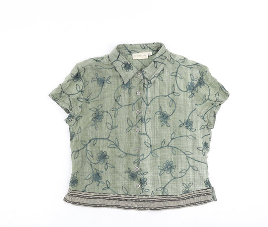 River Island Boys Green 100% Cotton Basic Button-Up Size XL Collared Button