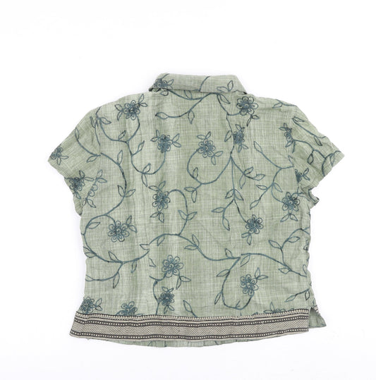 River Island Boys Green 100% Cotton Basic Button-Up Size XL Collared Button