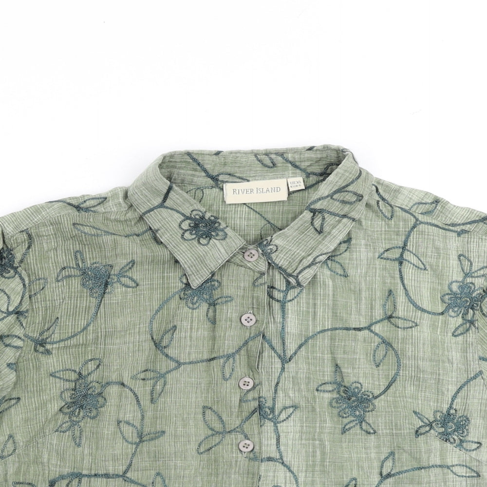 River Island Boys Green 100% Cotton Basic Button-Up Size XL Collared Button