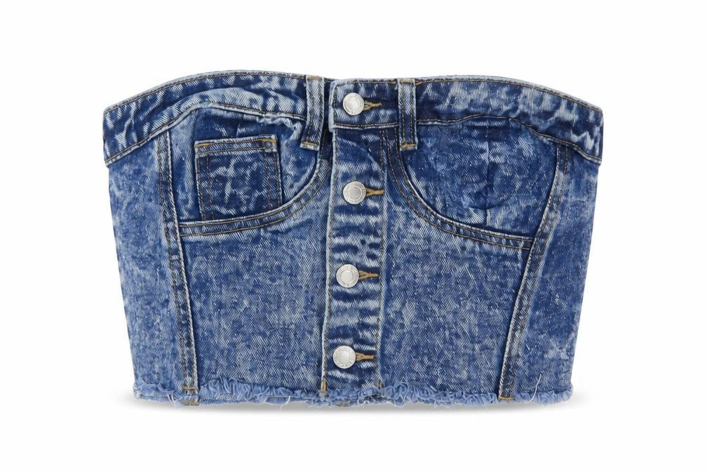 PRETTYLITTLETHING Womens Blue Cotton Cropped Blouse Size 10 Off the Shoulder