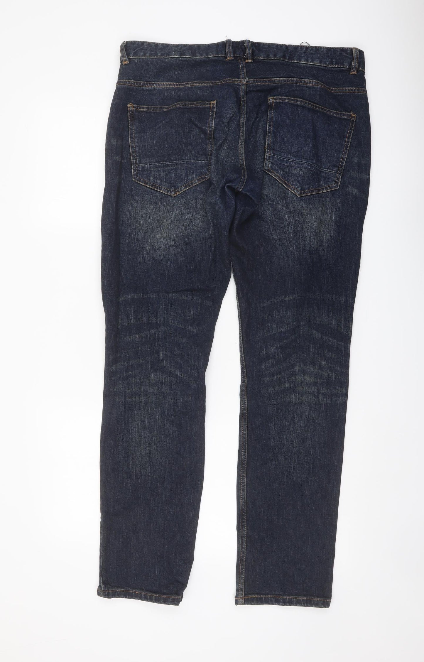 Authentic Casual Wear Mens Blue Cotton Straight Jeans Size 32 in L32 in Slim Button