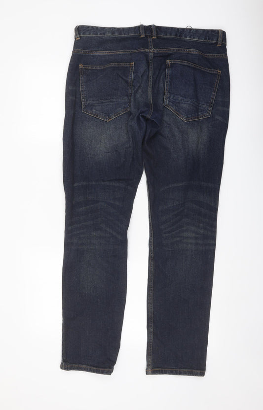 Authentic Casual Wear Mens Blue Cotton Straight Jeans Size 32 in L32 in Slim Button