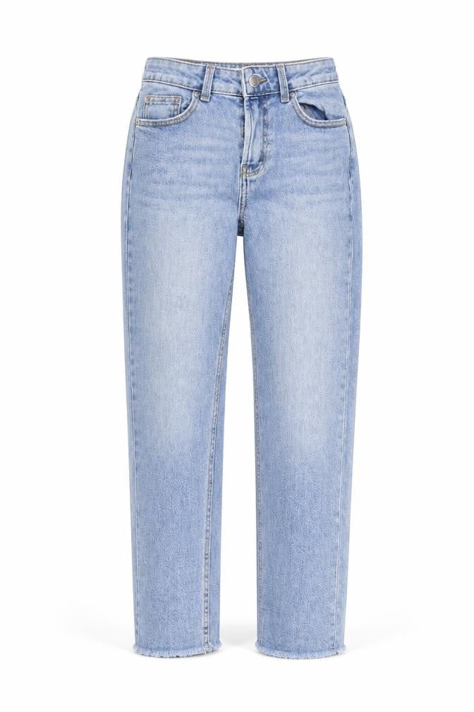 Front view of Denim & Co. women’s blue cotton mom jeans, size UK 6, 26-inch leg regular button
