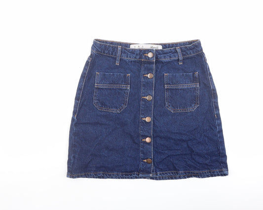 Denim & Co. Womens Blue Cotton A-Line Skirt Size 8 Button