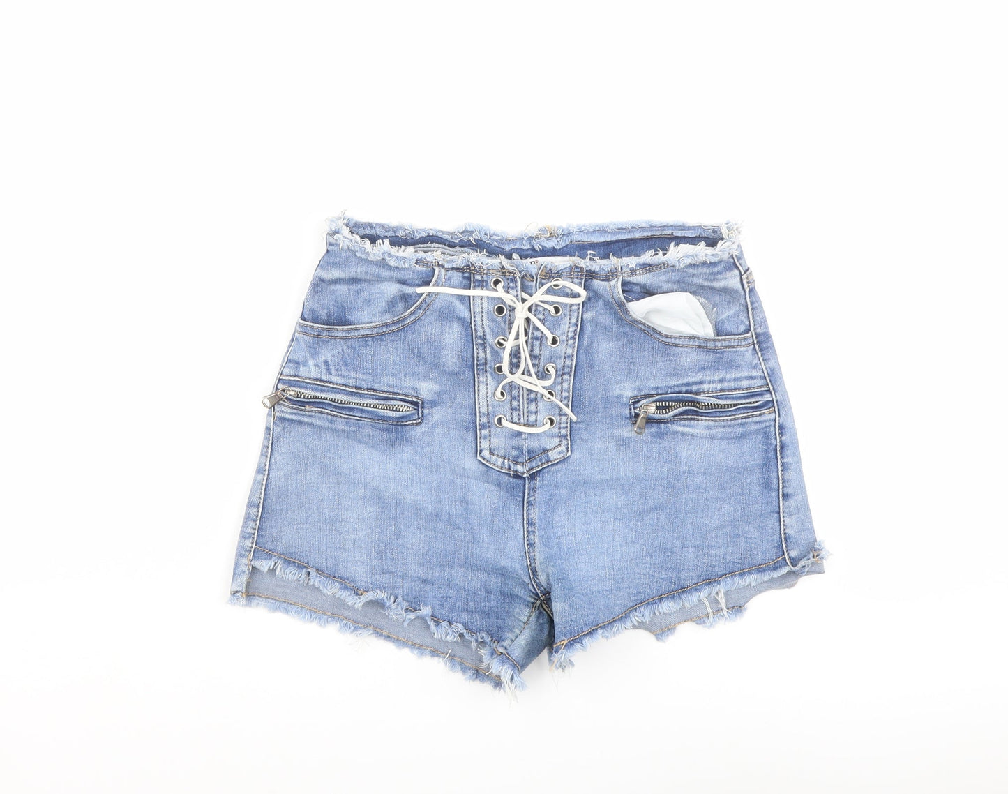 Daysie Womens Blue Cotton Cut-Off Shorts Size 6 L3 in Regular Drawstring