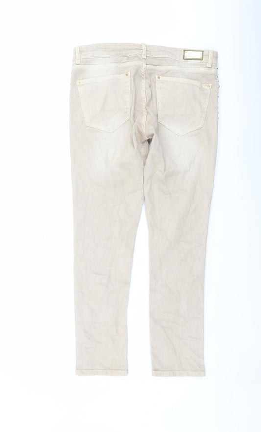 Zara Womens Beige Cotton Straight Jeans Size 12 L27 in Regular Button
