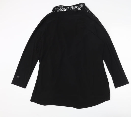 Nicole Womens Black Polyester Kimono Blouse Size L V-Neck - Lace Collar