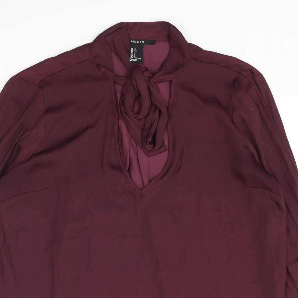 FOREVER 21 Womens Purple Polyester Basic Blouse Size S Mock Neck - Keyhole Neck