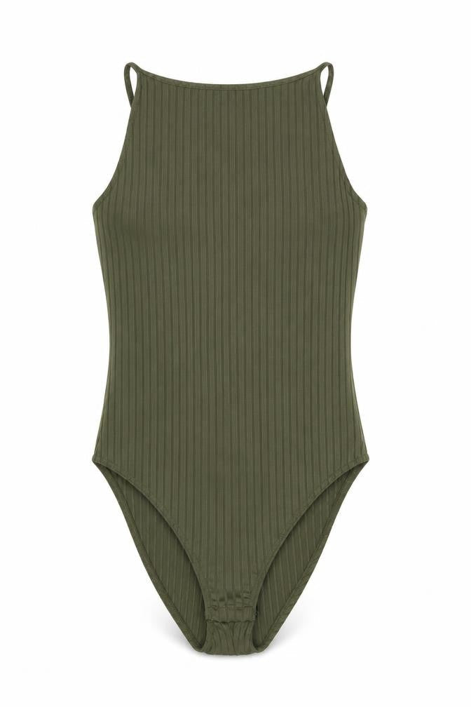 River Island Womens Green Polyester Bodysuit One-Piece Size 10 Snap - Lace Up Detail