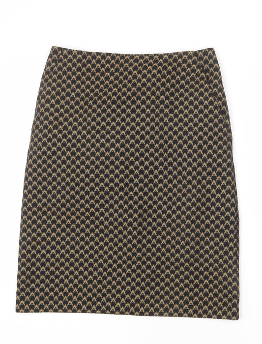 Marks and Spencer Womens Black Geometric Polyester A-Line Skirt Size 12 Zip