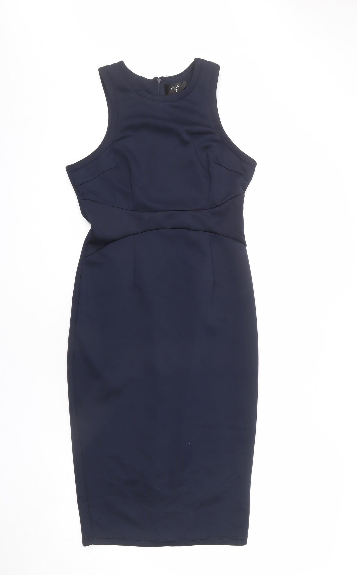 AX Paris Womens Blue Polyester Pencil Dress Size 12 Round Neck Zip - Pleats