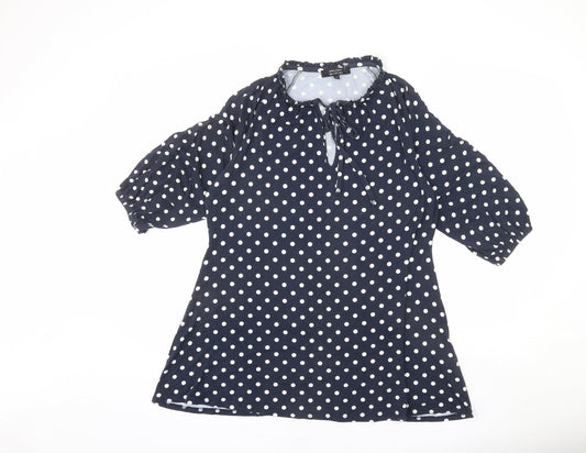 JD Williams Womens Black Polka Dot Viscose Tunic T-Shirt Size 14 Round Neck - Keyhole Cut Out
